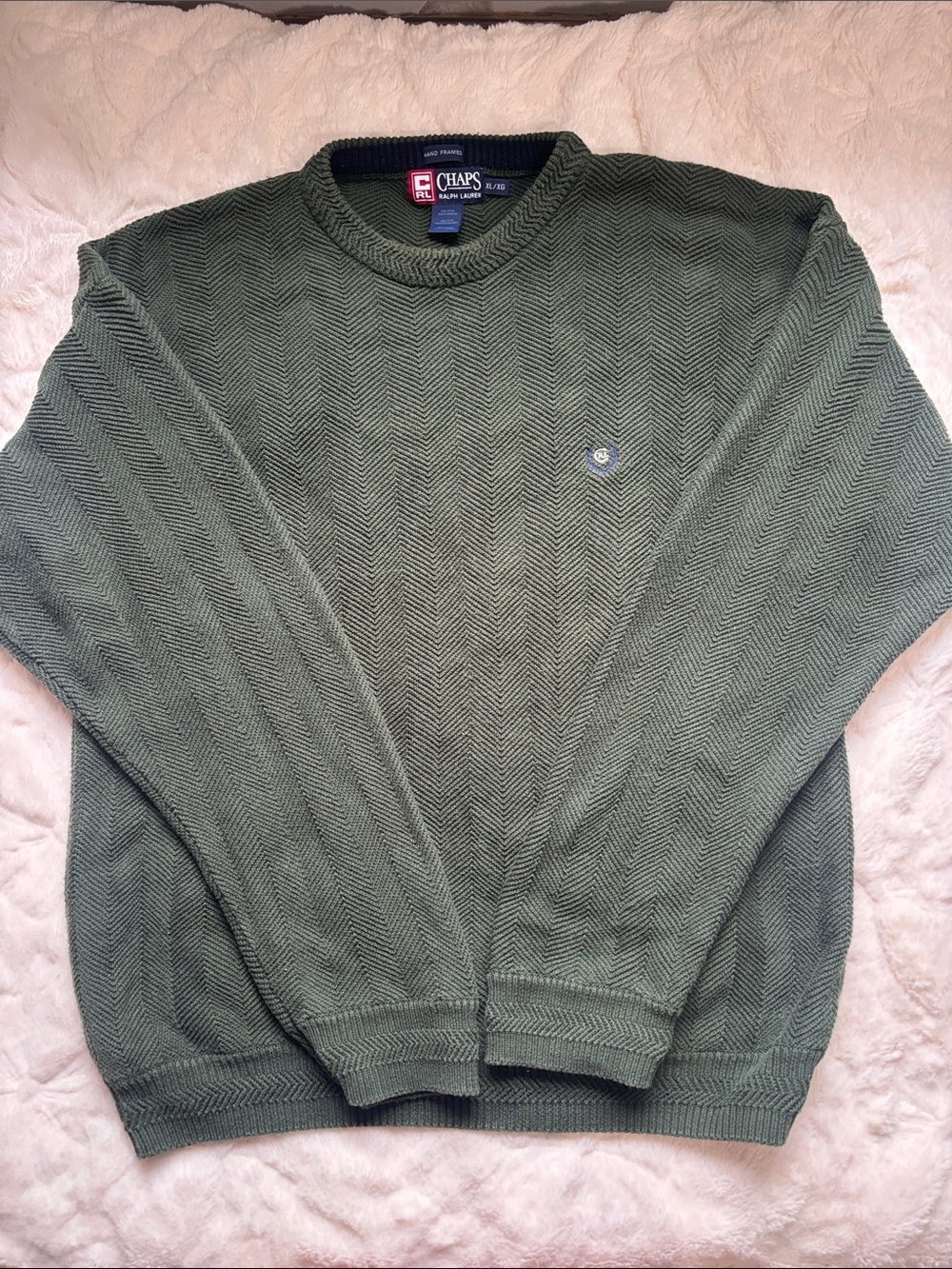 Excel. cond. Ralph Lauren Chaps Men's Olive Herringbone Crewneck Sweater Size XL